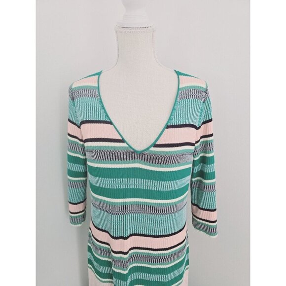 Tuckernuck Stevie Knit Sweater Color Blocked Striped V-Neck Ribbed Midi Dress S - Picture 3 of 12